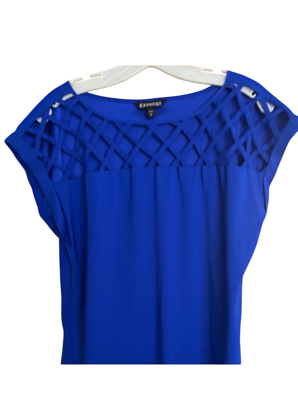 Express top Cobalt Blue Lattice Yoke Blouse
